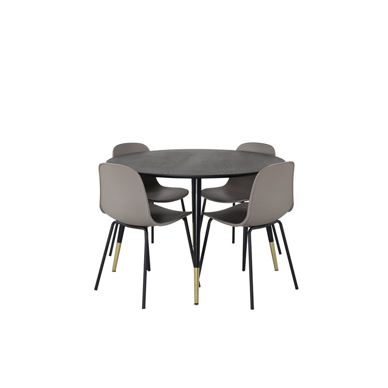 Dipp Spisebord - 115cm - Sort / Sort Messing, Arctic Dining Chair - Sorte Ben - Khaki Pla stic_4