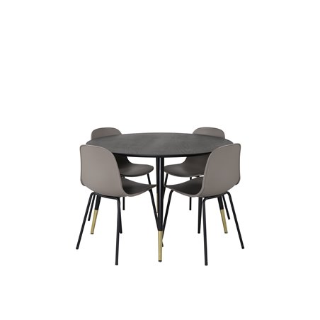 Dipp Spisebord - 115cm - Sort / Sort Messing, Arctic Dining Chair - Sorte Ben - Khaki Pla stic_4