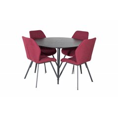 Dipp Dining Table - 115cm - Black Veneer / All black legs , Gemma  Dining Chair - Black Legs - Red Fabric_4