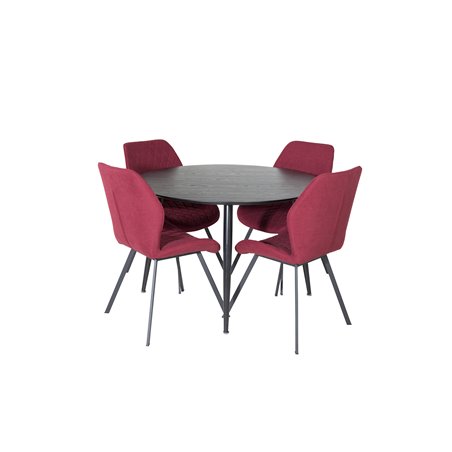 Dipp Dining Table - 115cm - Black Veneer / All black legs , Gemma  Dining Chair - Black Legs - Red Fabric_4