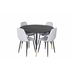 Dipp Dining Table - 115cm - Black / Black Brass, Polar Diamond Dining Chair - Black Legs - Grey Fabric_4