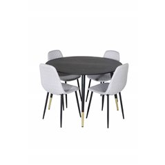 Dipp ruokapöytä - 115cm - musta / musta messinki, Polar Diamond ruokapöydän tuoli - mustat jalat - harmaa kangas_4