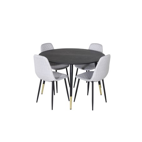 Dipp Dining Table - 115cm - Black / Black Brass, Polar Diamond Dining Chair - Black Legs - Grey Fabric_4