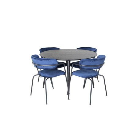 Dipp Dining Table - 115cm - Black Veneer / All black legs , Arrow armchair - Black Legs - Blue Velvet_4