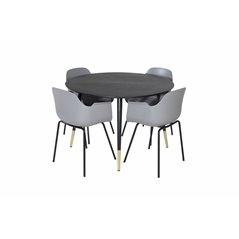 Dipp Dining Table - 115cm - Black / Black Brass, Comfort Plastic Dining Chair - Black Legs - Grey Plastic_4