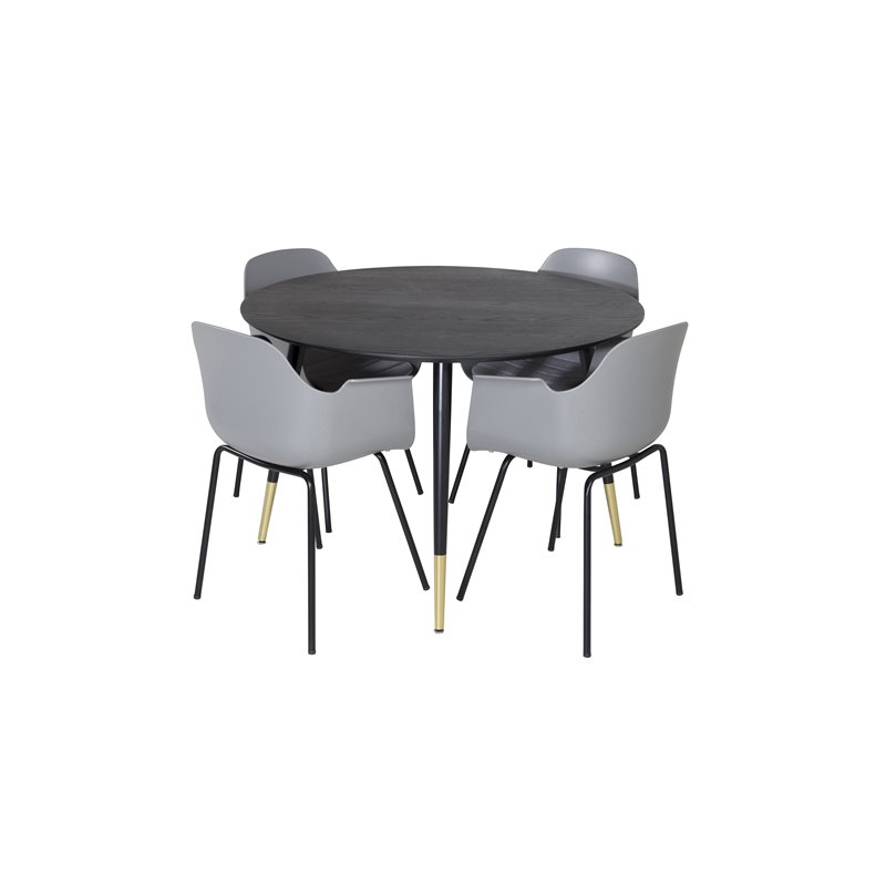 Dipp Dining Table - 115cm - Black / Black Brass, Comfort Plastic Dining Chair - Black Legs - Grey Plastic_4