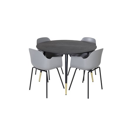 Dipp ruokapöytä - 115 cm - musta / musta messinki, Comfort Plastic ruokapöydän tuoli - mustat jalat - harmaa Pla Pla