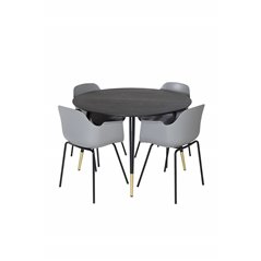 Dipp Dining Table - 115cm - Black / Black Brass, Comfort Plastic Dining Chair - Black Legs - Grey Plastic_4