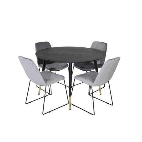 Dipp Dining Table - 115cm - Black / Black Brass, Muce Dining Chair - Black Legs - Grey Velvet_4