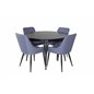 Dipp Dining Table - 115cm - Black Veneer / All black legs , Plaza Dining Chair - Black Legs - Blue Fabric_4