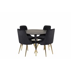 Dipp Dining Table - 115cm - Black / Black Brass, Velvet Deluxe Dining Chair - Black / Brass_4