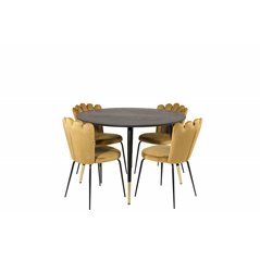 Dipp Dining Table - 115cm - Black / Black Brass, Limhamn Light - Chair - Gold Velvet_4