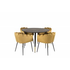 Dipp Dining Table - 115cm - Black / Black Brass, Limhamn - Chair - Gold Velvet_4