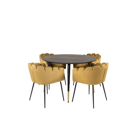 Dipp Dining Table - 115cm - Black / Black Brass, Limhamn - Chair - Gold Velvet_4