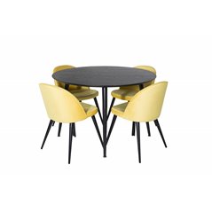 Dipp Dining Table - 115cm - Black Veneer / All black legs , Velvet Dining Chair - Yellow / Black_4