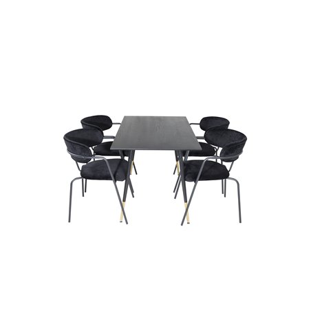 Dipp Dining Table - 120 cm - Black Veneer - Black Legs w, Brass dipp, Arrow armchair - Black Legs - Black Velvet_4