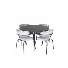 Dipp ruokapöytä - 115 cm - musta / musta messinki, nuolinojatuoli - mustat jalat - harmaa sametti_4