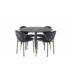 Dipp Dining Table - 115cm - Black / Black Brass, Vault Dining Chair - Black legs - Black Flower printed fabric_4