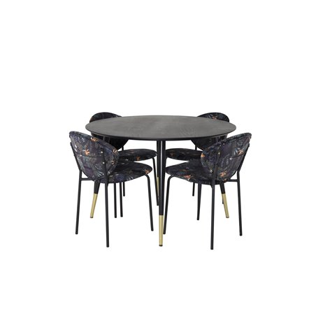 Dipp Dining Table - 115cm - Black / Black Brass, Vault Dining Chair - Black legs - Black Flower printed fabric_4