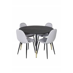 Dipp ruokapöytä - 115 cm - musta / musta messinki, Polar ruokapöydän tuoli - mustat jalat - vaaleanharmaa kangas_4