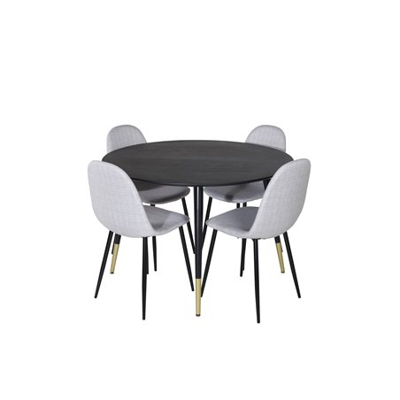 Dipp ruokapöytä - 115 cm - musta / musta messinki, Polar ruokapöydän tuoli - mustat jalat - vaaleanharmaa kangas_4