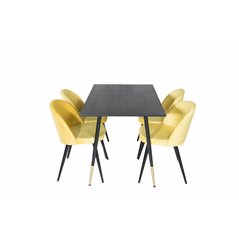 Dipp Dining Table - 120 cm - Black Veneer - Black Legs w, Brass dipp, Velvet Dining Chair - Yellow / Black_4