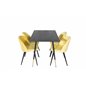 Dipp Dining Table - 120 cm - Black Veneer - Black Legs w, Brass dipp, Velvet Dining Chair - Yellow / Black_4