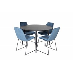 Dipp Dining Table - 115cm - Black Veneer / All black legs , Muce  Dining Chair - Black Legs - Blue  Velvet_4