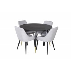 Dipp Dining Table - 115cm - Black / Black Brass, Plaza Dining chair - Black legs - Light Grey Fabric_4