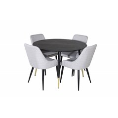 Dipp Dining Table - 115cm - Black / Black Brass, Plaza Dining chair - Black legs - Light  Grey Fabric_4