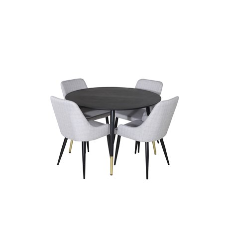 Dipp Dining Table - 115cm - Black / Black Brass, Plaza Dining chair - Black legs - Light  Grey Fabric_4