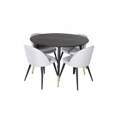 Dipp Dining Table - 115cm - Black / Black Brass, Velvet Dining Chiar - Black legs - Light GreyFabric_4