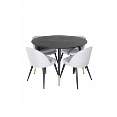 Dipp Dining Table - 115cm - Black / Black Brass, Velvet Dining Chiar - Black legs - Light GreyFabric_4