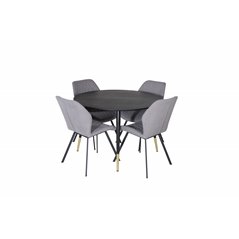Dipp Dining Table - 115cm - Black / Black Brass, Gemma Dining Chair - Black Legs - Grey Fabric_4