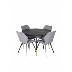 Dipp Dining Table - 115cm - Black / Black Brass, Gemma Dining Chair - Black Legs - Grey Fabric_4