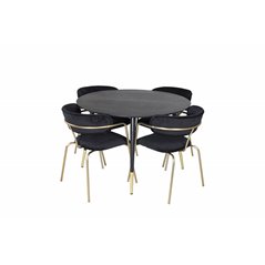 Dipp Dining Table - 115cm - Black / Black Brass, Arrow armchair - Brass Legs - Black Velvet_4