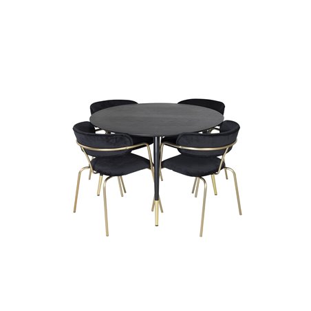 Dipp Dining Table - 115cm - Black / Black Brass, Arrow armchair - Brass Legs - Black Velvet_4