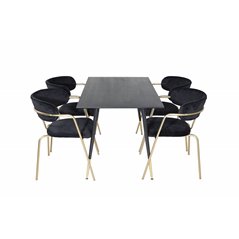 Dipp Dining Table - 120 cm - Black Veneer - Black Legs w, Brass dipp, Arrow armchair - Brass Legs - Black Velvet_4