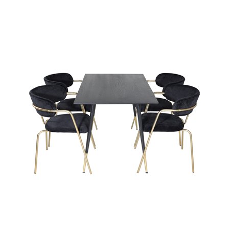 Dipp Dining Table - 120 cm - Black Veneer - Black Legs w, Brass dipp, Arrow armchair - Brass Legs - Black Velvet_4