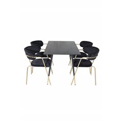 Dipp Dining Table - 120 cm - Black Veneer - Black Legs w, Brass dipp, Arrow armchair - Brass Legs - Black Velvet_4