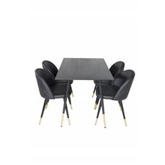 Dipp Dining Table - 120 cm - Black Veneer - Black Legs w, Brass dipp, Velvet Dining Chair w, Stiches - PU - Black / Black_4