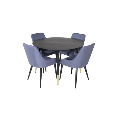 Dipp Dining Table - 115cm - Black / Black Brass, Plaza Dining Chair - Black Legs - Blue Fabric_4