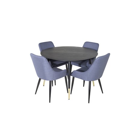 Dipp Dining Table - 115cm - Black / Black Brass, Plaza Dining Chair - Black Legs - Blue Fabric_4