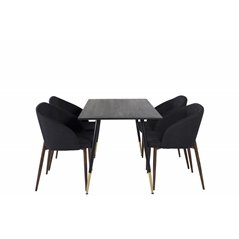 Dipp Dining Table - 120 cm - Black Veneer - Black Legs w, Brass dipp, Arch Dining Chair - Walnut Legs - Black Fabric_4