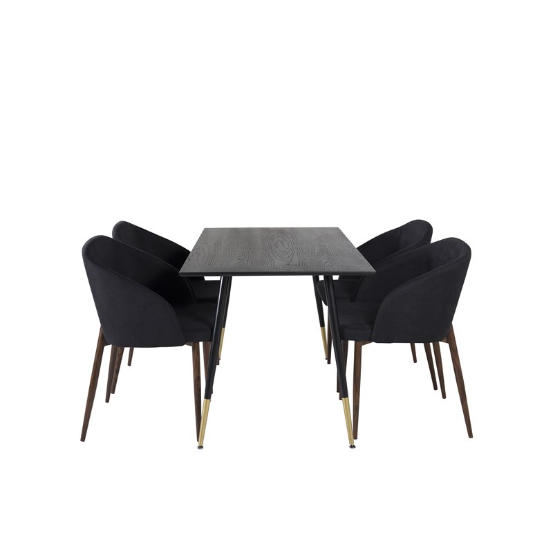 Dipp Dining Table - 120 cm - Black Veneer - Black Legs w, Brass dipp, Arch Dining Chair - Walnut Legs - Black Fabric_4