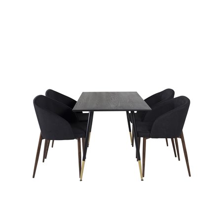 Dipp Dining Table - 120 cm - Black Veneer - Black Legs w, Brass dipp, Arch Dining Chair - Walnut Legs - Black Fabric_4