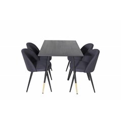 Dipp Dining Table - 120 cm - Black Veneer - Black Legs w, Brass dipp, Velvet Dining Chiar - Black legs- Black Fabric_4