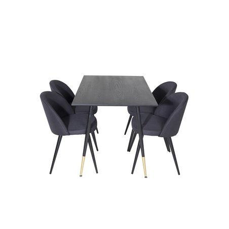 Dipp Dining Table - 120 cm - Black Veneer - Black Legs w, Brass dipp, Velvet Dining Chiar - Black legs- Black Fabric_4