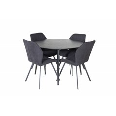 Dipp Dining Table - 115cm - Black Veneer / All black legs , Gemma Dining Chair - Black Legs - Black Fabric_4