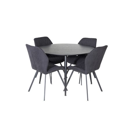 Dipp Dining Table - 115cm - Black Veneer / All black legs , Gemma Dining Chair - Black Legs - Black Fabric_4